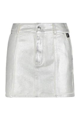 Silver Mini Denim Kjol Metallknappar