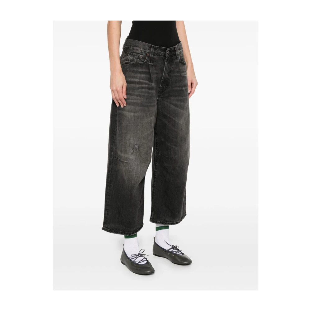 R13 Zwarte Wide Leg Crop Jeans Black Dames