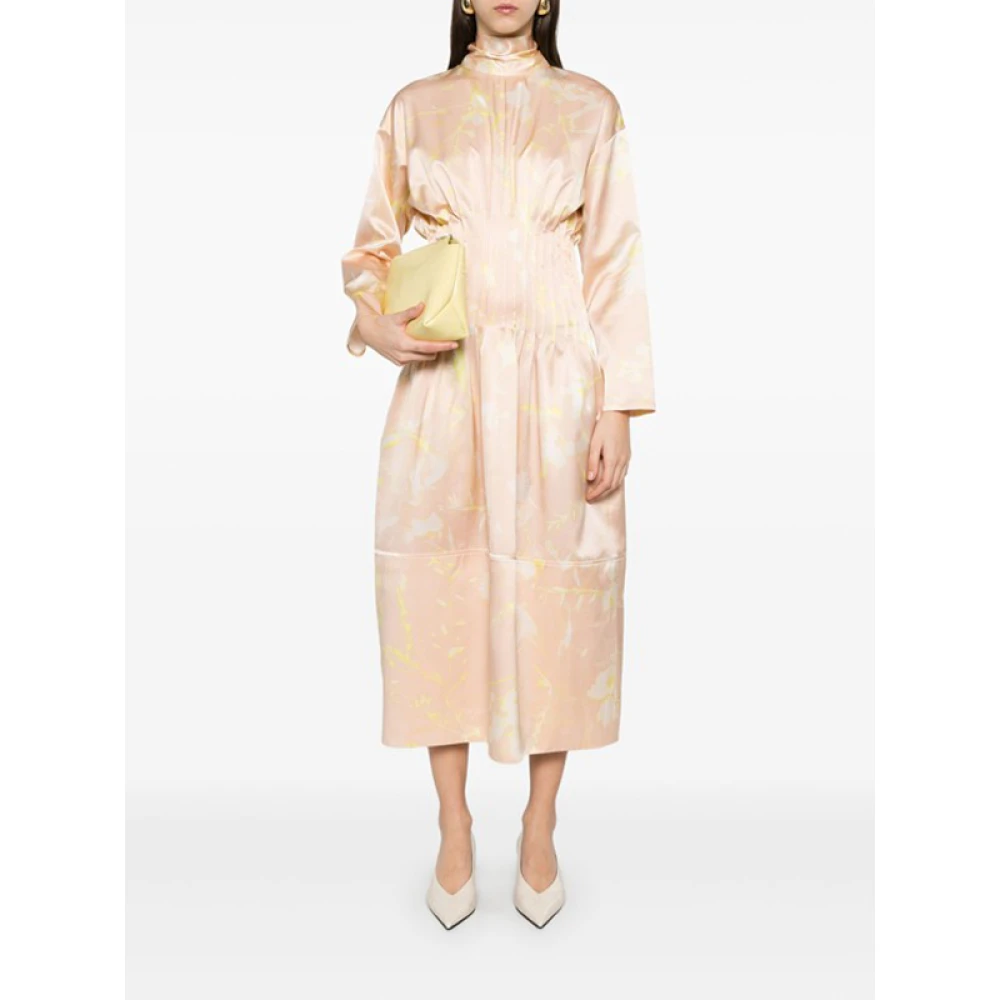 Fabiana Filippi Bloemenprint Midi Jurk met Strik Beige Dames