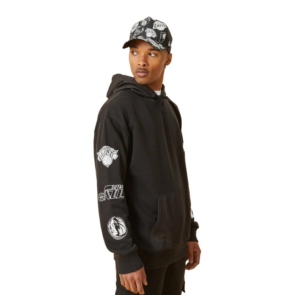new era Zwarte versleten mouwprint hoody Black Heren