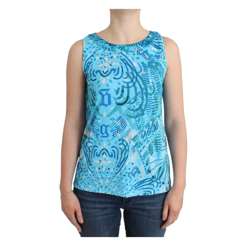 John Galliano Women's Blue Sleeveless Tops, S, Elegant Sleeveless Top With Silk Details