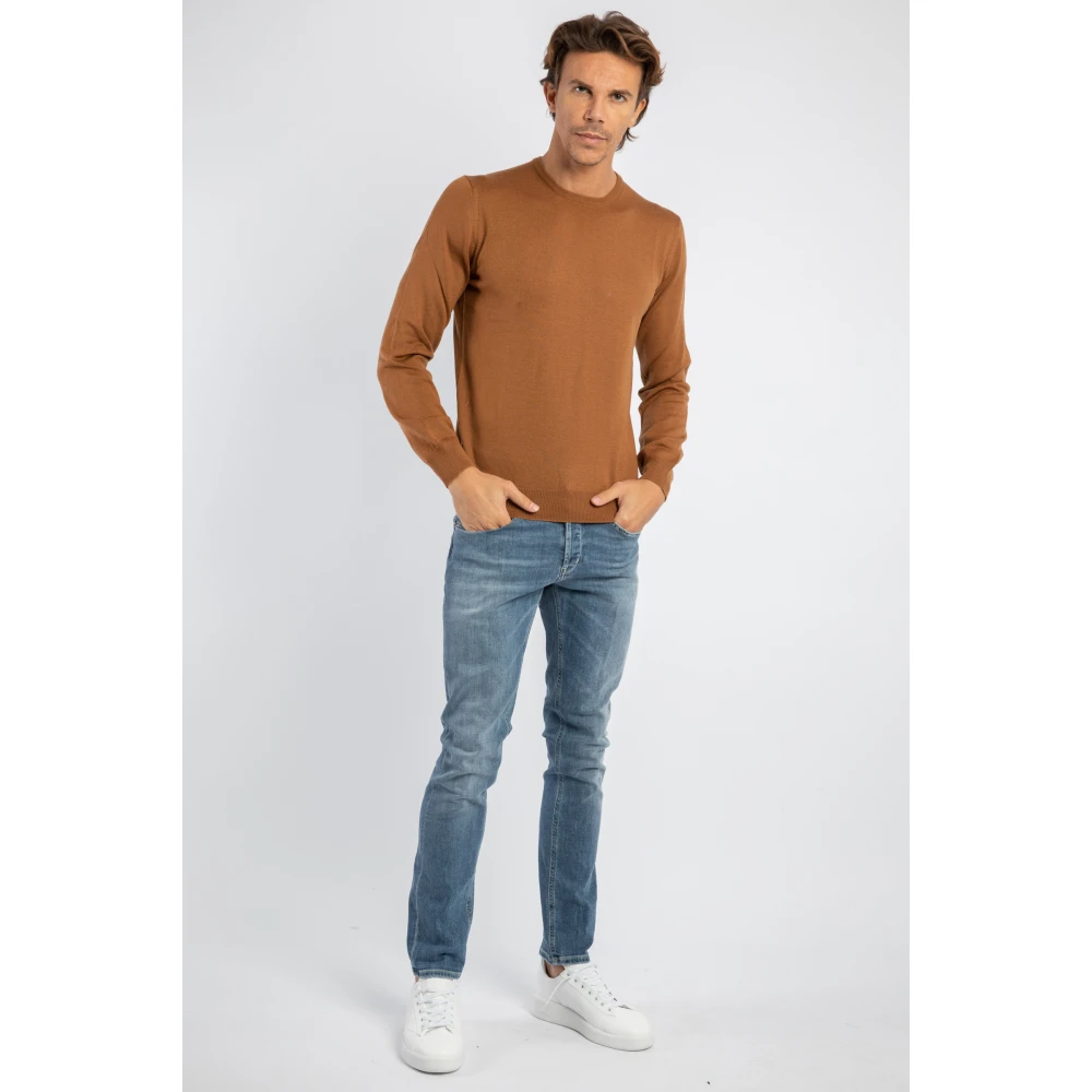 Gran Sasso Slim Fit Merino Wol Crewneck Sweater Brown Heren