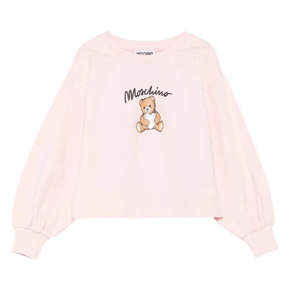 Moschino Kids Short Sleeve T-Shirts, Unisex, 10 Y, Teddy Bear Logo Sweatshirt For Girls Pink