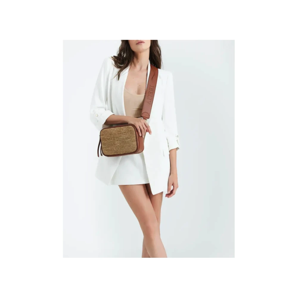 Ibeliv Raphia en Leren Schoudertas Beige Dames