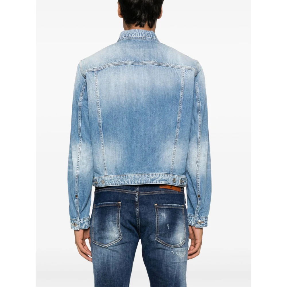 Dsquared2 Blauwe Katoenen Denim Jas met Geplooid Detail Blue Heren