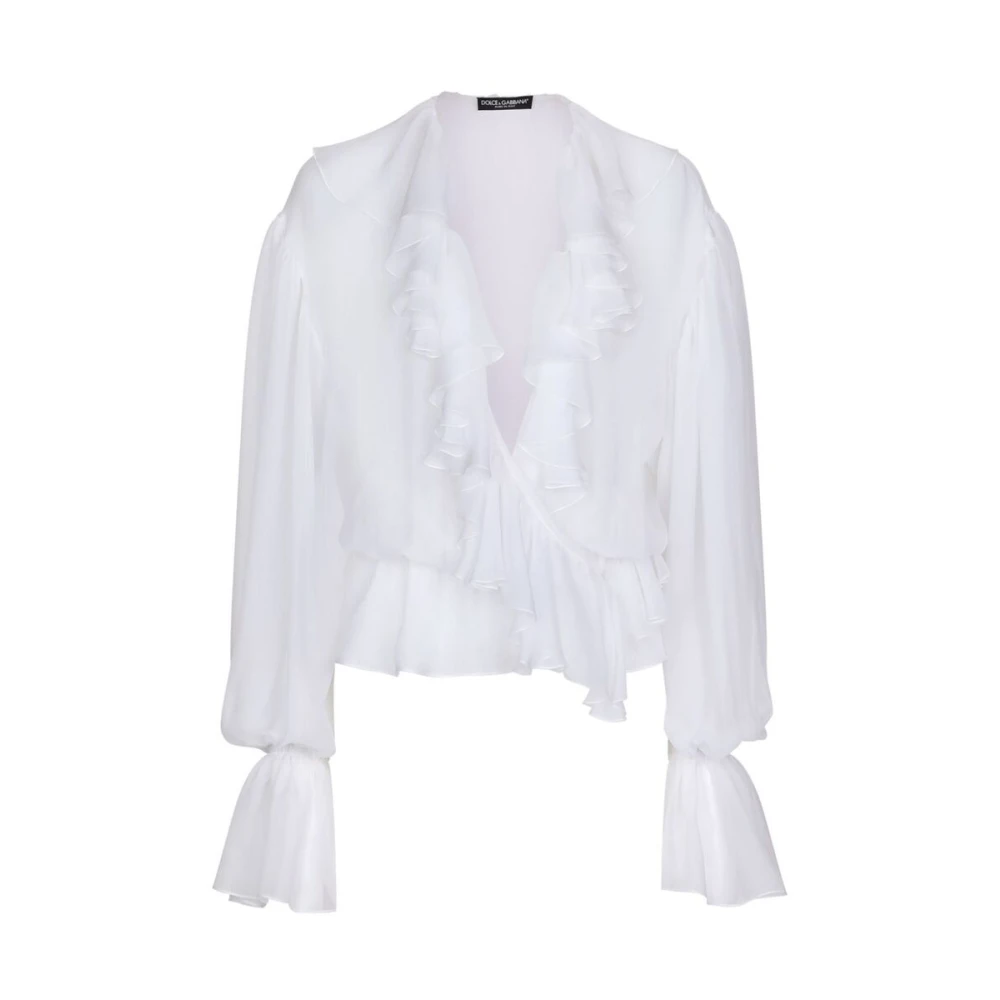 Dolce & Gabbana Witte Zijden V-Hals Gerimpelde Shirt White Dames