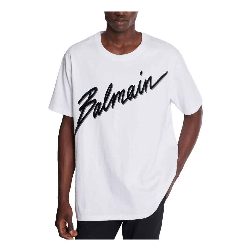 Balmain T-shirt met flock Letter logo White Heren