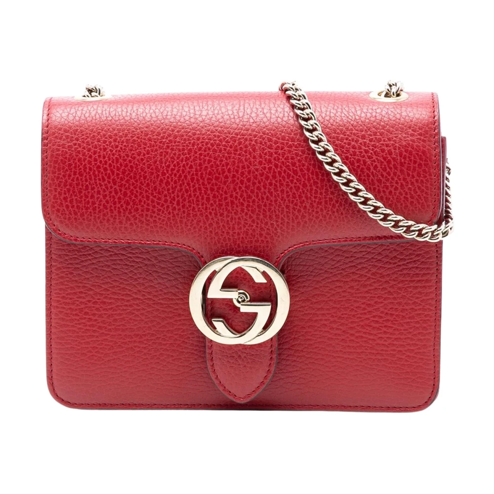 Gucci Vintage Women's Red Pre-Owned Interlocking G Chain Shoulder Bag