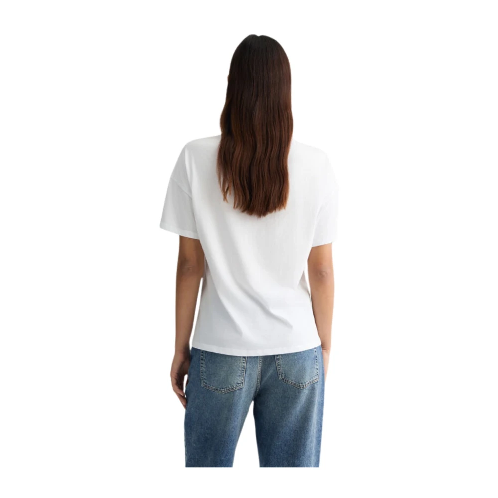 Liu Jo Wit Katoenen T-Shirt met Strass Letters White Dames