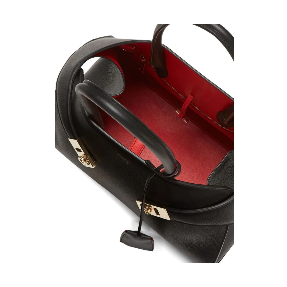 Salvatore Ferragamo Zwarte Leren Handtas met Gancini Plaque Black Dames
