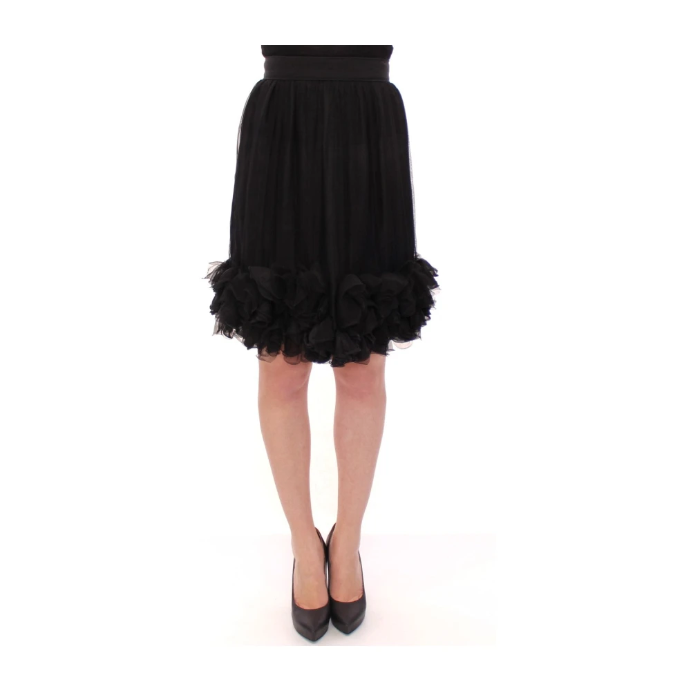 Dolce & Gabbana Black Short Skirts, Female, S, Silk Transparent Above Knees Skirt