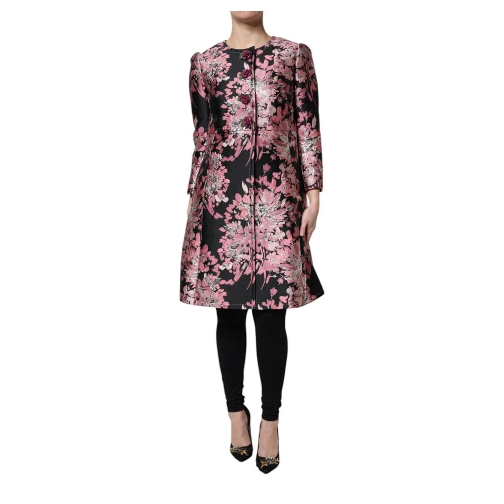 Dolce & Gabbana Women's Pink Floral Brocade Trench Coat - Midi Dresses - S- Dresses