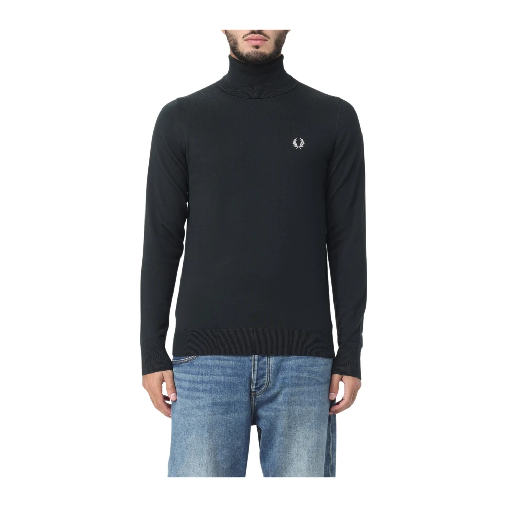 Fred Perry Hoge hals katoen en merinowol trui Black Heren