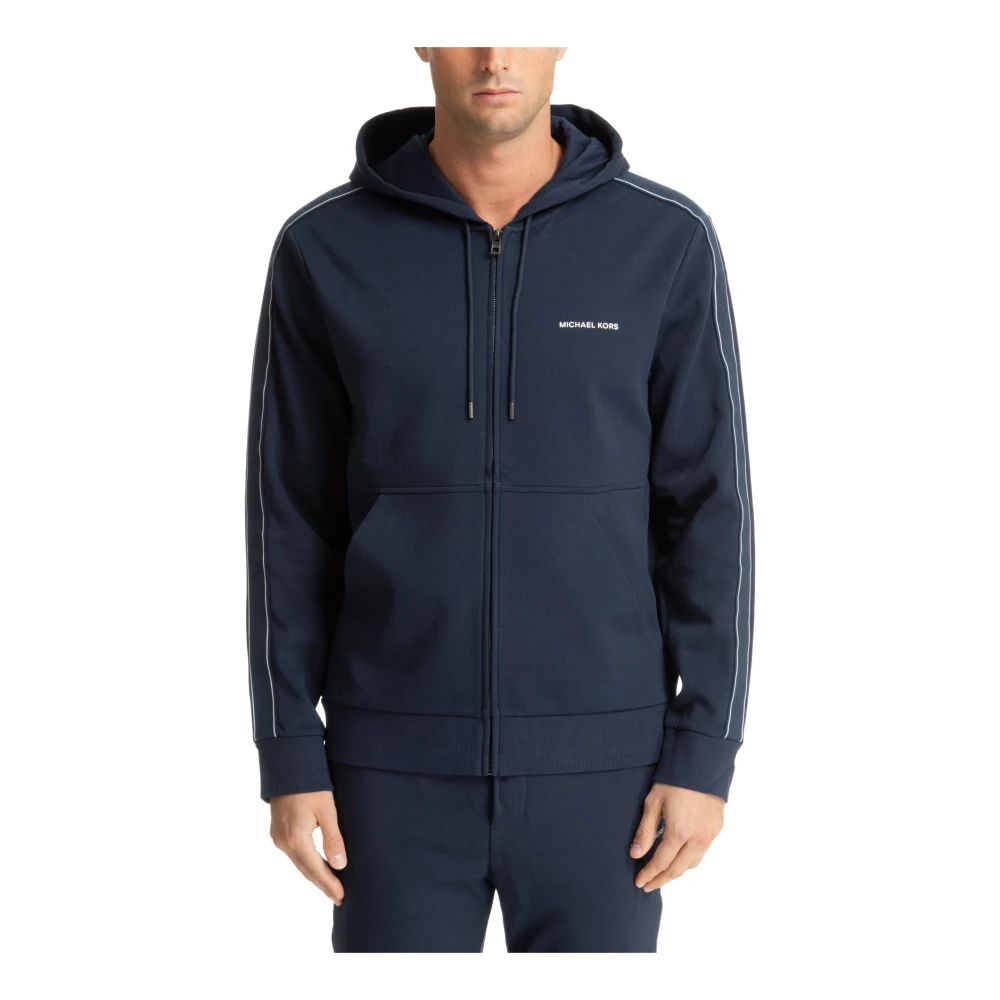 Michael Kors Plain Hoodie met Trekkoord en Rits Blue Heren