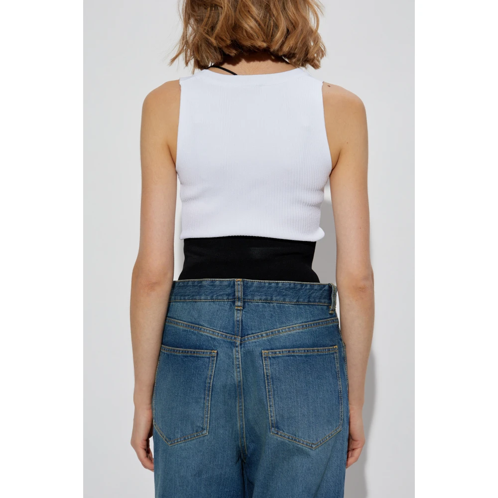 Alaïa Geribbelde bodysuit White Dames
