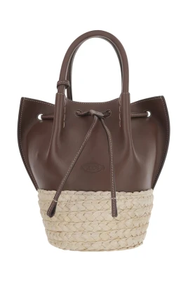 Bucket Bag i halm och läder Mini
