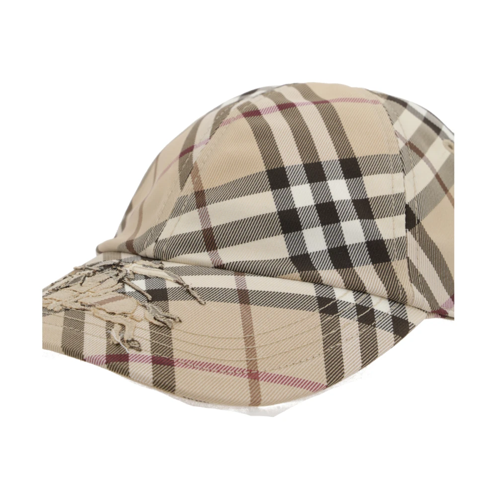 Burberry Check Baseball Cap met Equestrian Patch Beige Dames