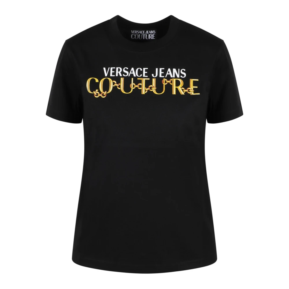 Versace Jeans Couture Zwart Goud Ketting Logo T-Shirt Black Dames