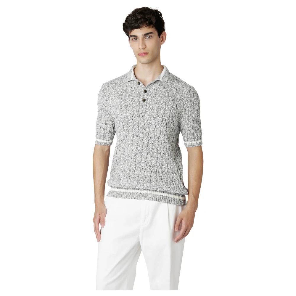 Eleventy Katoen Mouliné Vlecht Polo Shirt Gray Heren