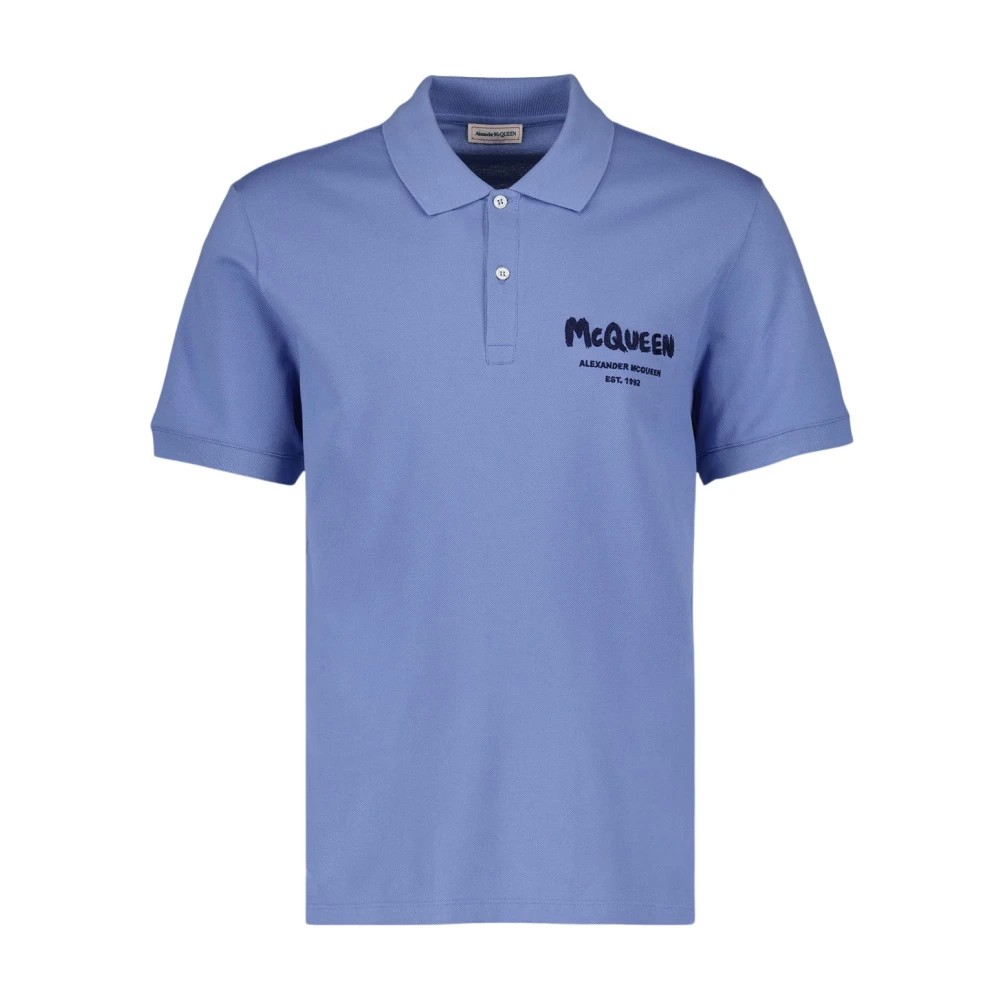 Alexander mcqueen Graffiti Polo Shirt Classic Logo Cotton Blue Heren