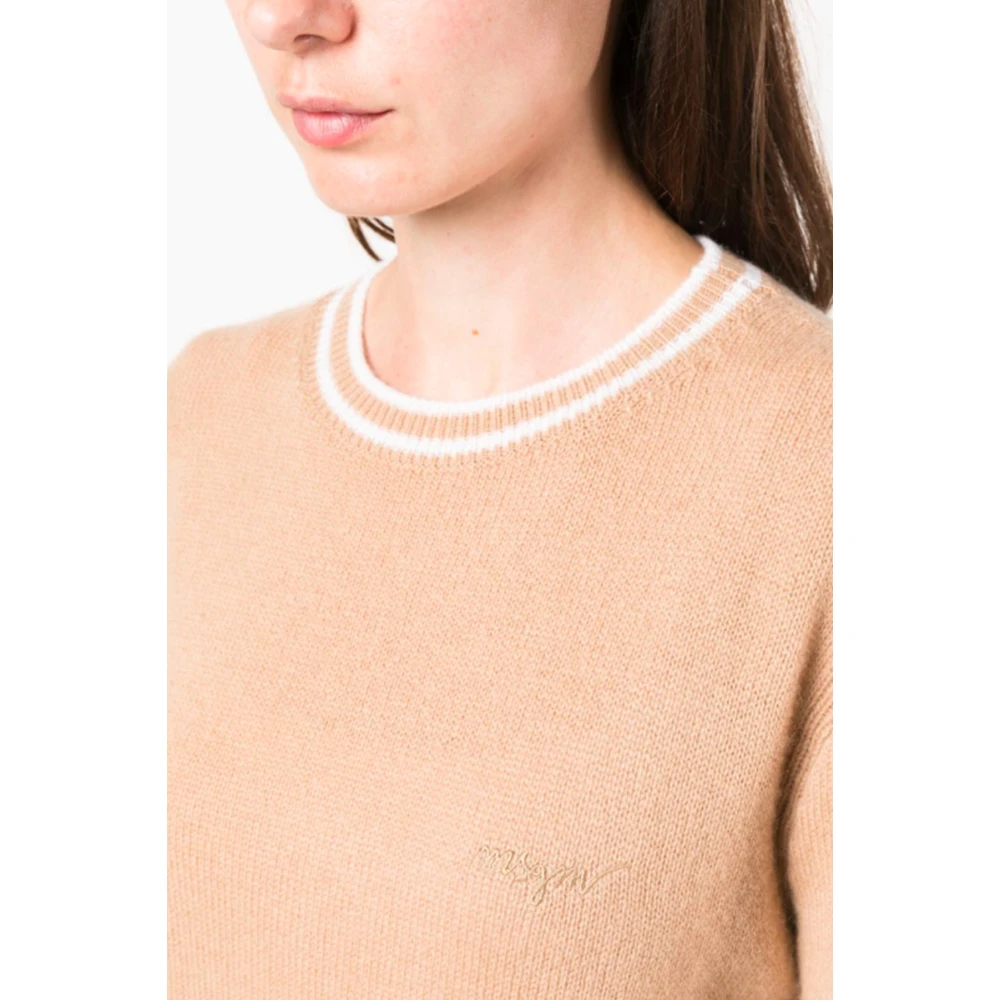 Msgm Beige Trui met Contrasterende Randen Beige Dames