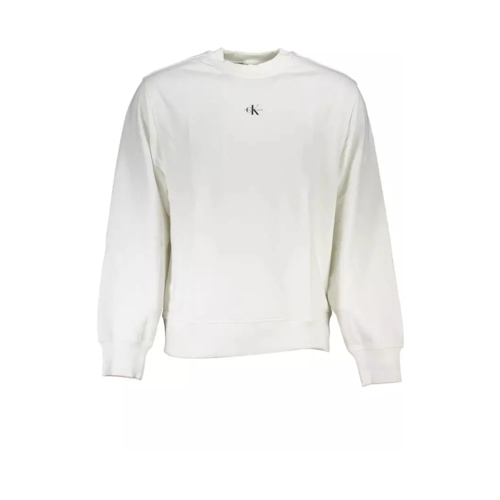 Calvin Klein Men's White Sweatshirts, 2XL, Brushed Cotton Jumper With Logo Print