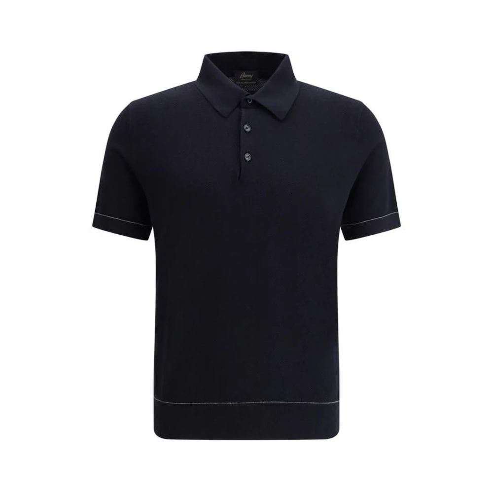 Brioni Slim Fit Stickad Polo Skjorta Korta ärmar Black, Herr