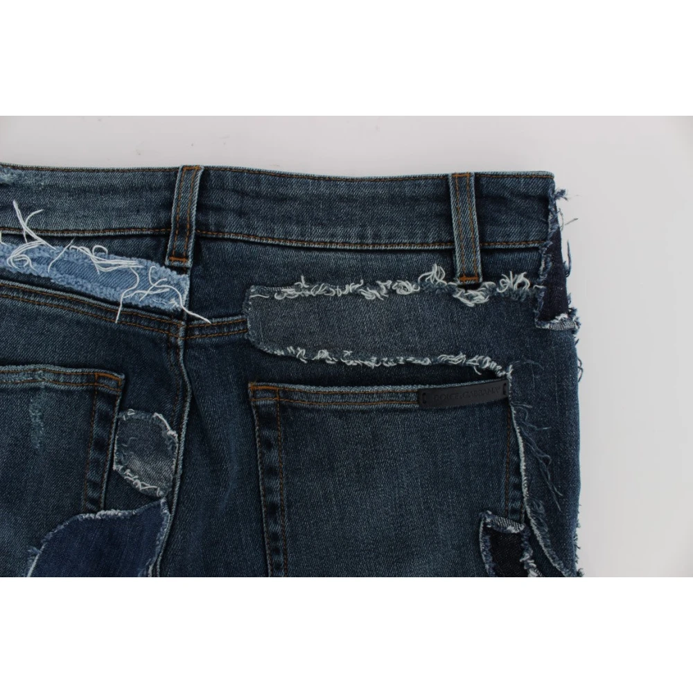 Dolce & Gabbana Blauwe Patchwork Jeans Shorts Black Dames