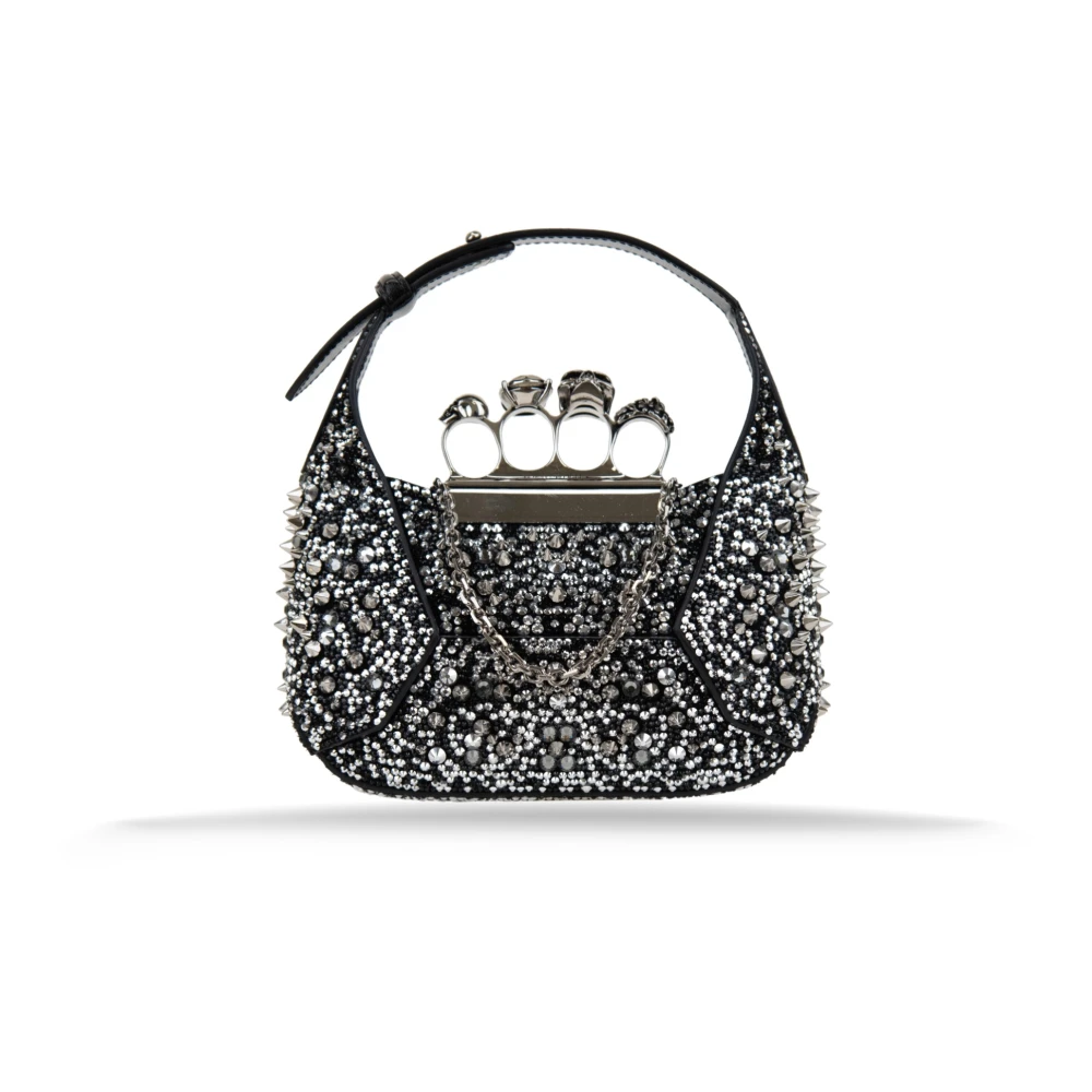 Alexander McQueen Studded Läder Crossbody Väska Magnetisk Stängning Black, Dam