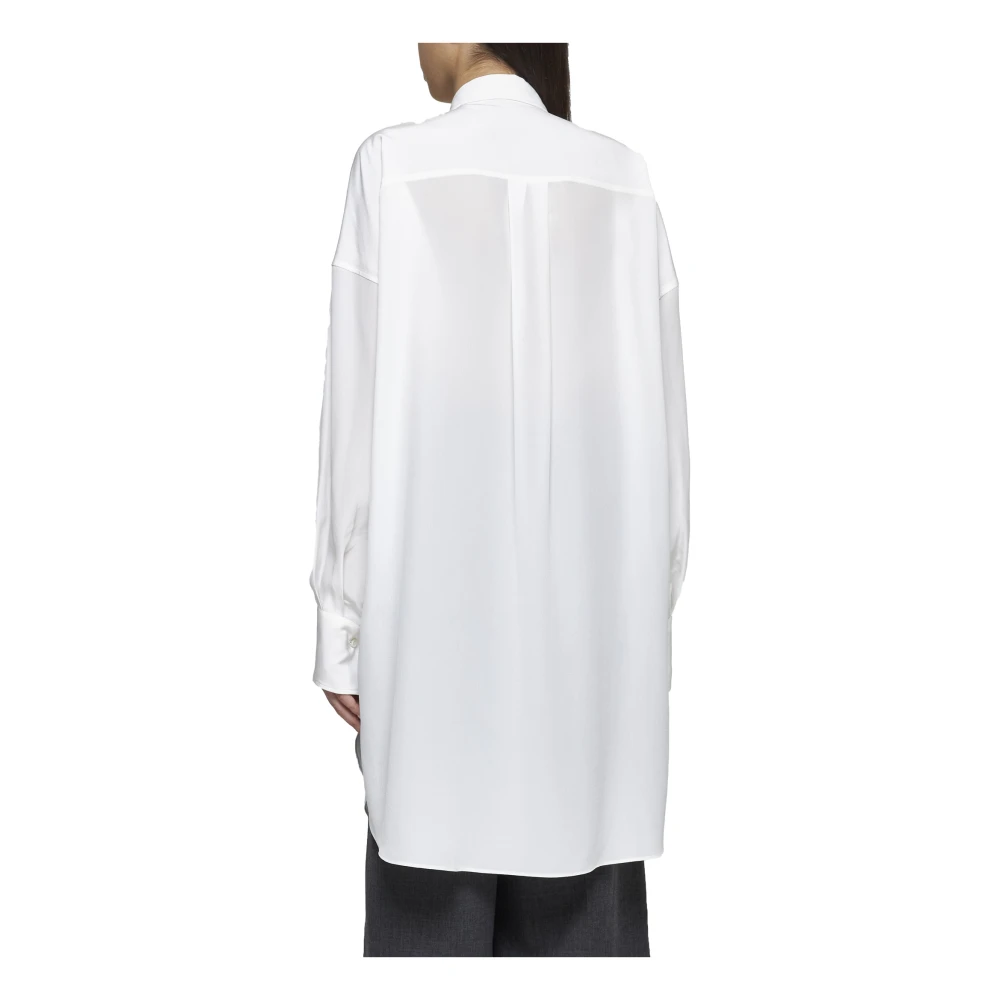 BRUNELLO CUCINELLI Natuurlijke Zijden Lange Blouse Puntkraag White Dames