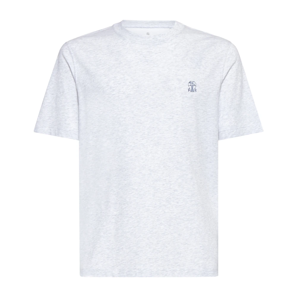 BRUNELLO CUCINELLI Gemêleerd Katoenen T-shirt met Logoprint White Heren