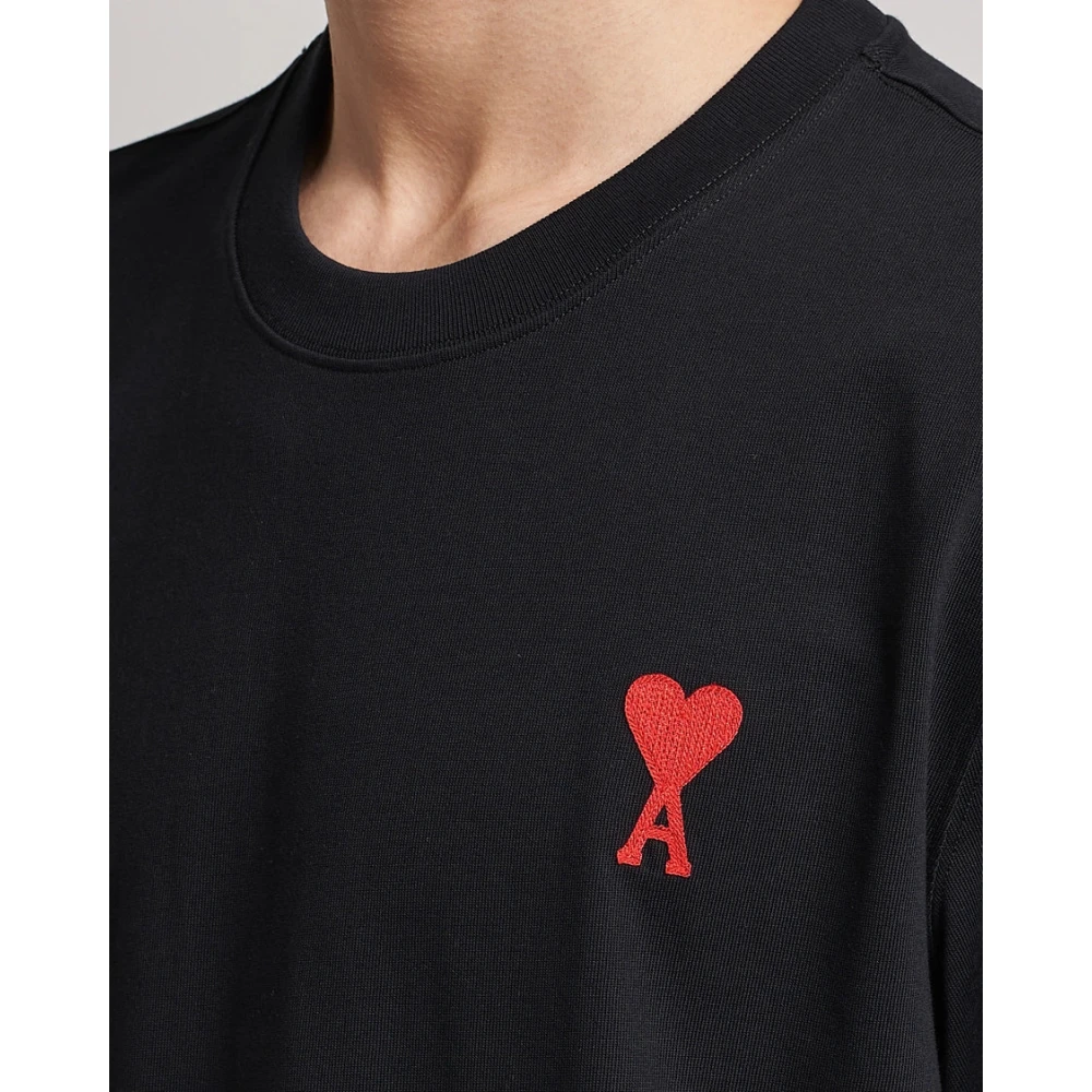 Ami Paris Hart Geborduurde Boxy Fit T-shirt Black Heren
