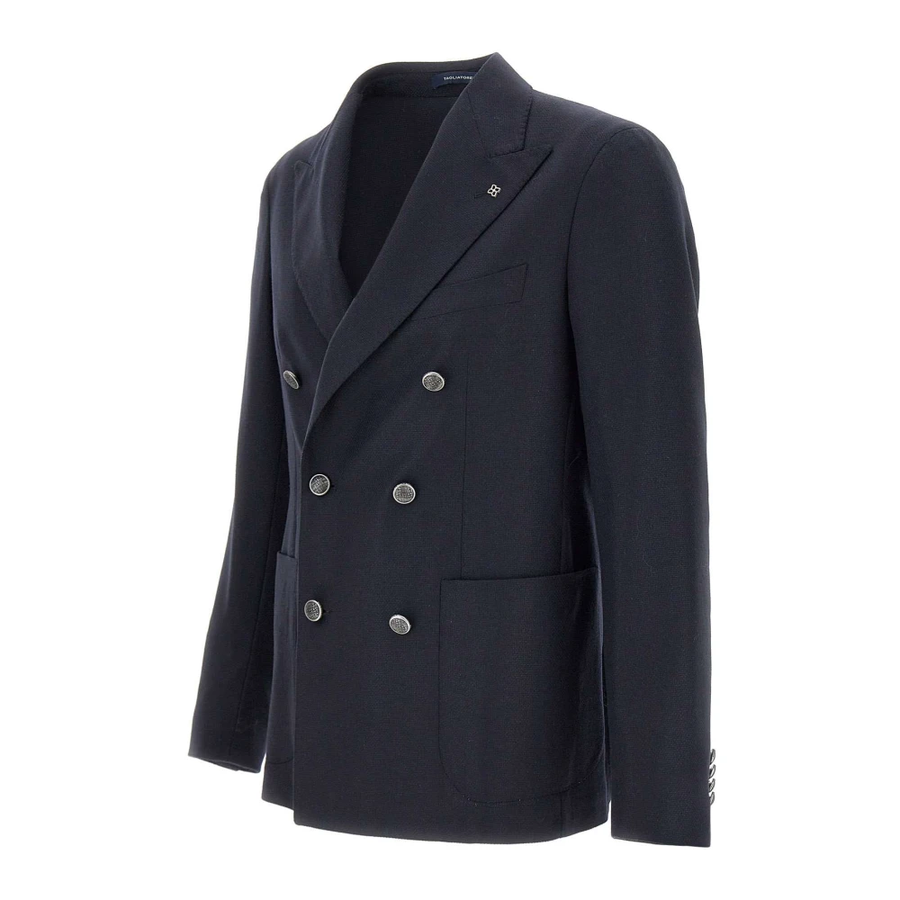 Tagliatore Blauwe Wol en Kasjmier Blazer met Piek Revers Blue Heren
