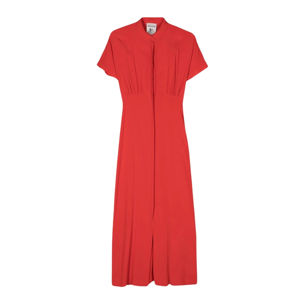 Semicouture Lange jurk met kraag en verlaagde schouder Red Dames