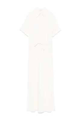 Beige Maxi Klänning med Polo Krage