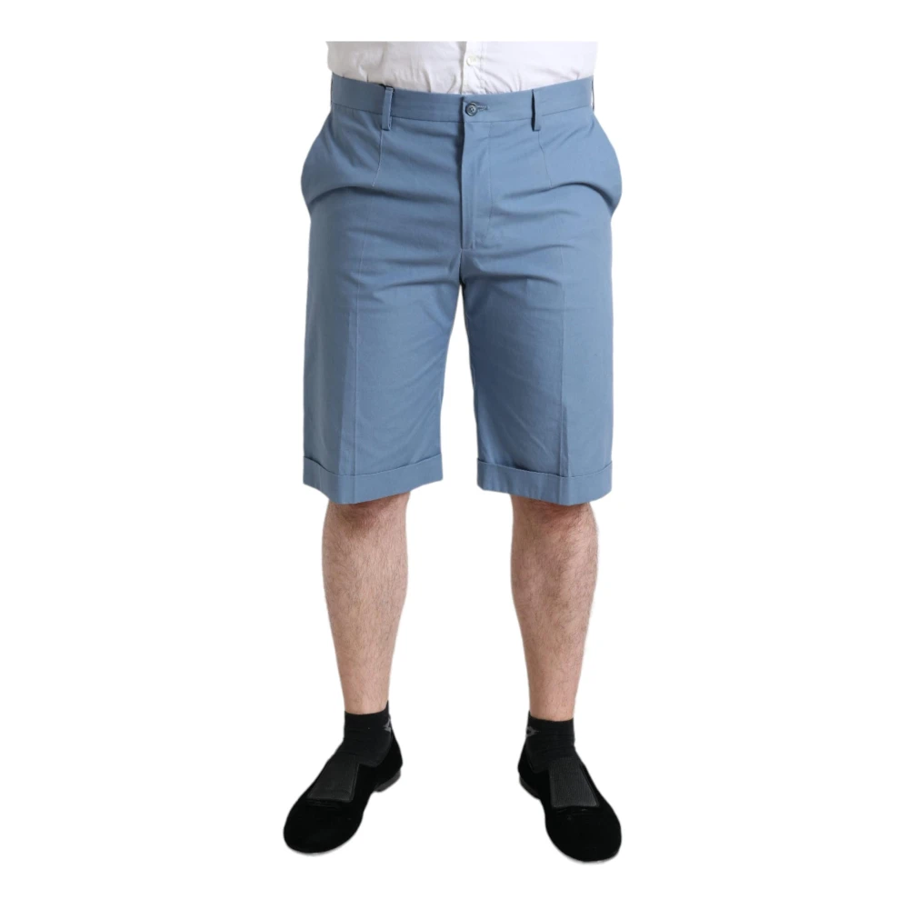 Dolce & Gabbana Men's Blue Cotton Folded Hem Bermuda Shorts