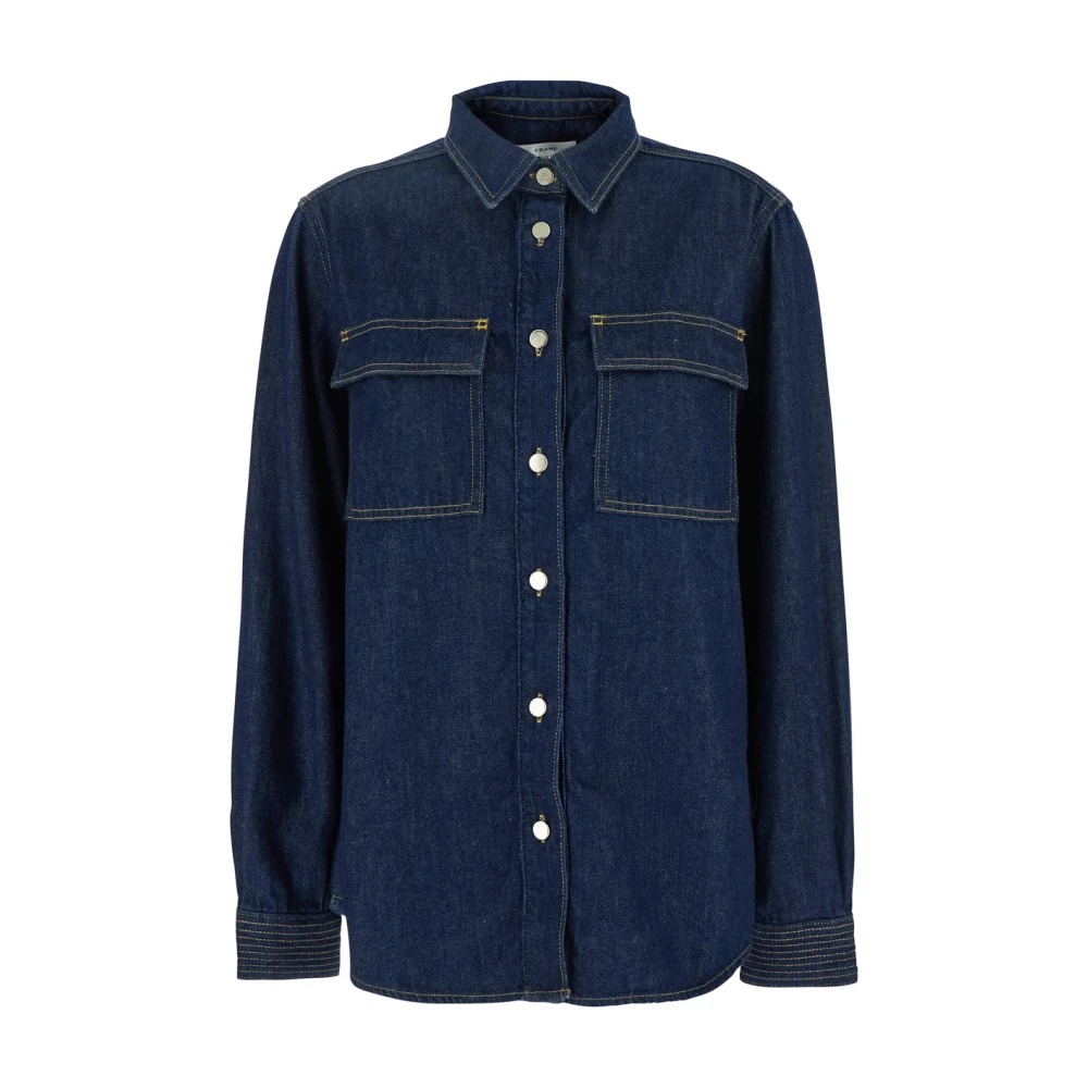 Frame Blauwe Oversized Trapunto Shirt met Klassieke Kraag Blue Dames