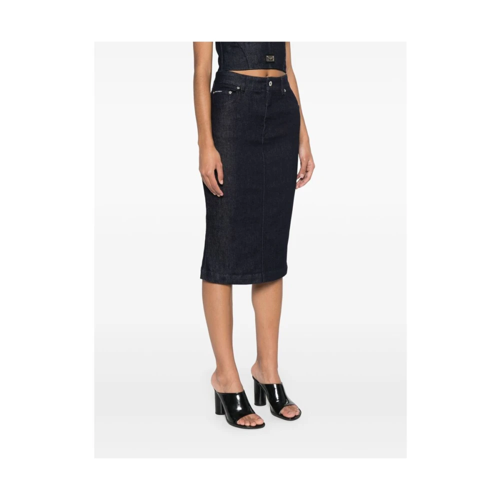 Dolce & Gabbana Blauwe Oxford Rok met Achterwaartse Ventilatie Blue Dames
