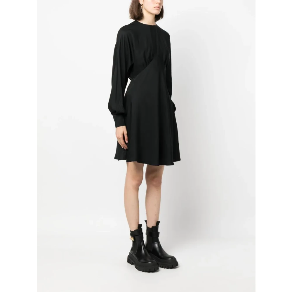 Moschino Zwarte Satijnen Jurk met Ballonmouwen Black Dames