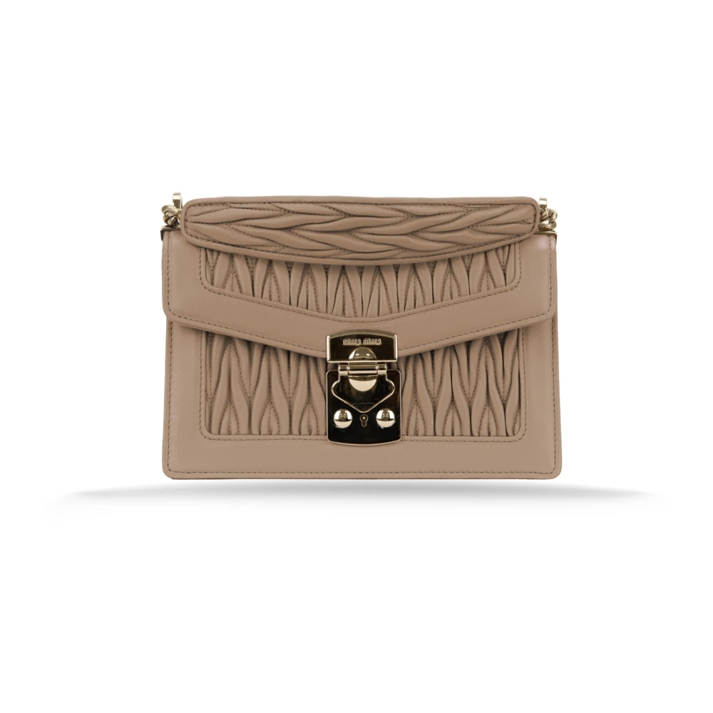 Miu Miu Women's Beige Leather Shoulder Bag With Snap Closure