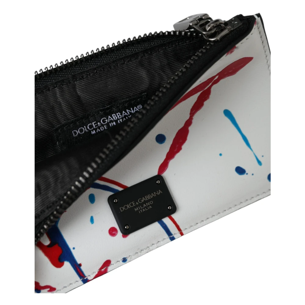 Dolce & Gabbana Wit Lederen Rits Logo Sleutelhanger Portemonnee White Dames