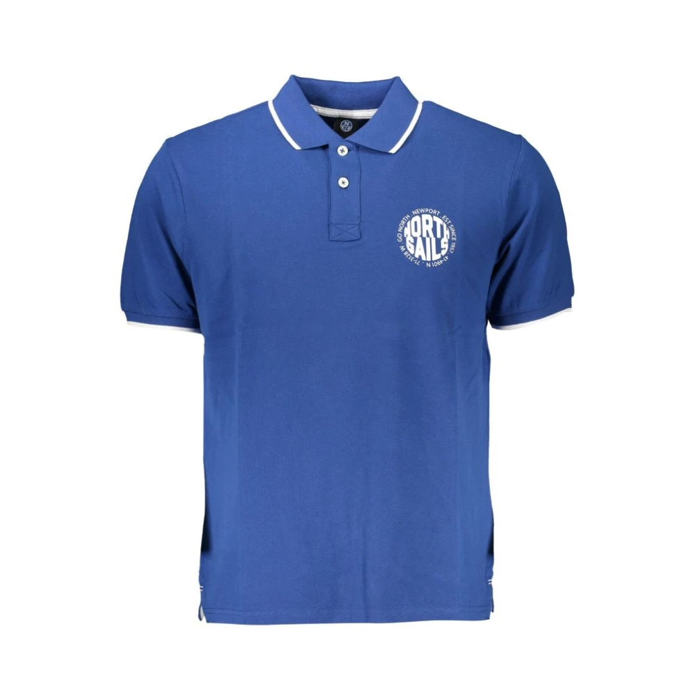 North Sails Blauw Katoenen Poloshirt met Print Blue Heren