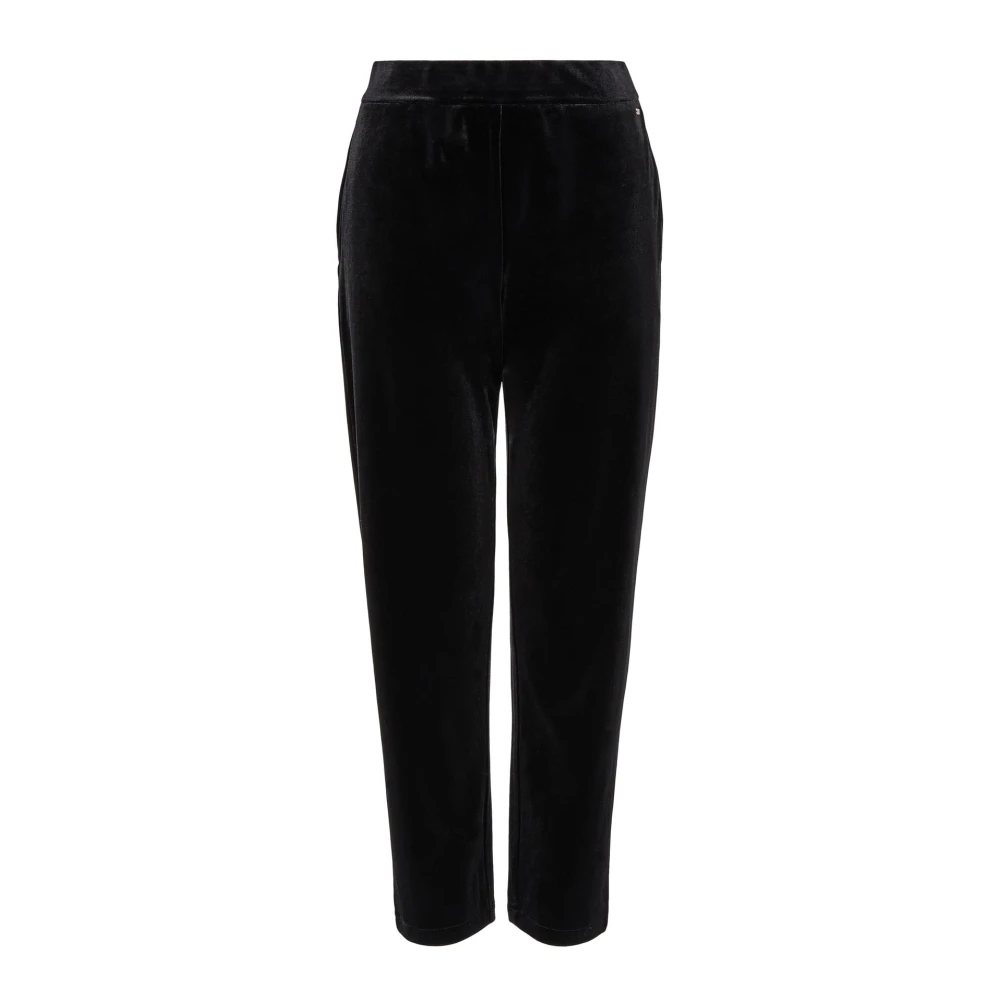 Armani Exchange Fluwelen Hoge Taille Broek Logo Detail Black Dames