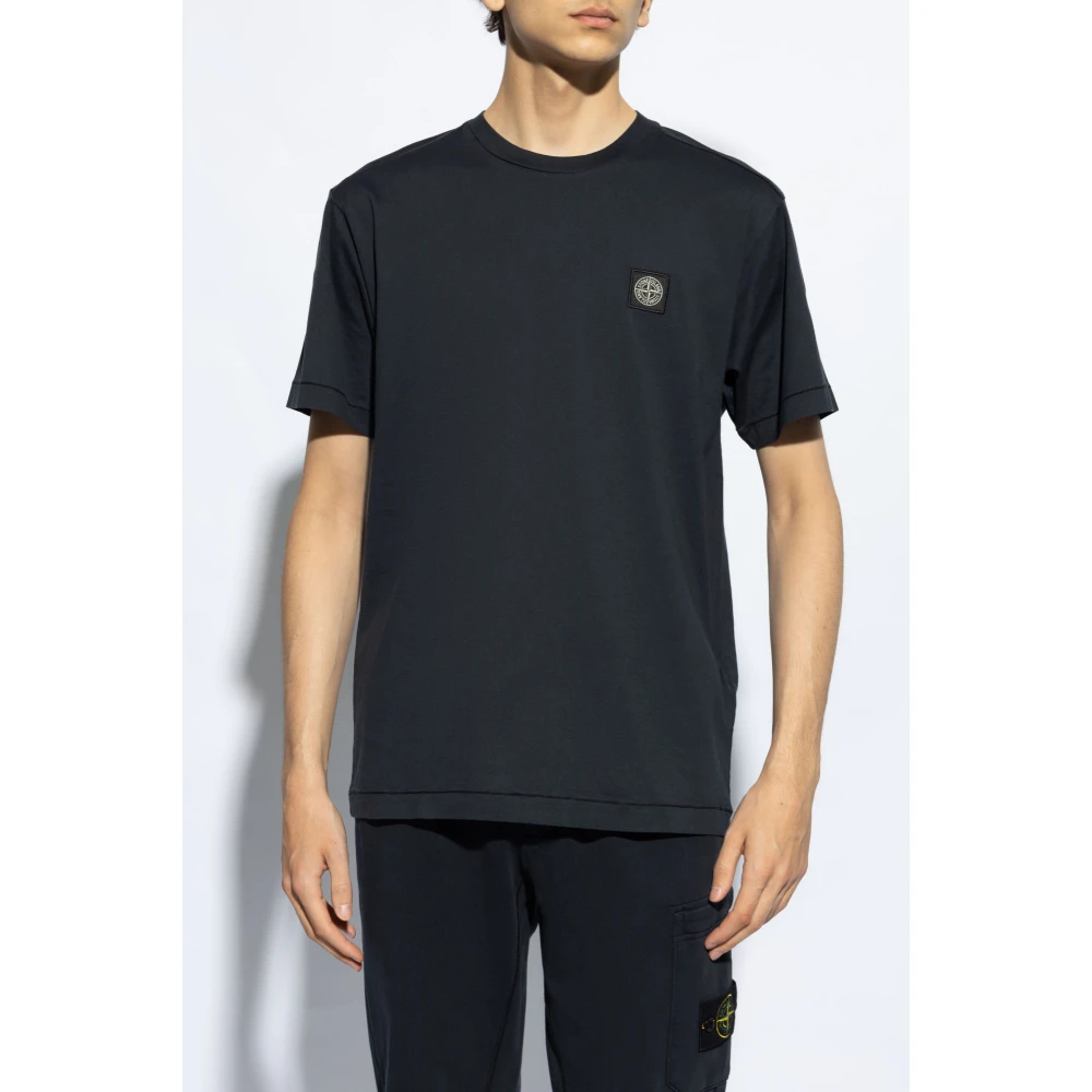 Stone Island T-shirt met logo patch Blue Heren