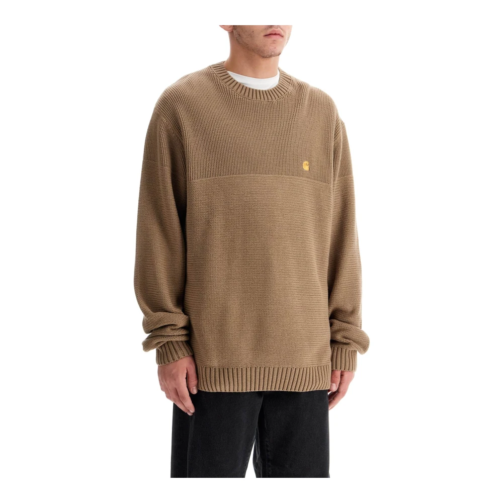 Carhartt WIP Gestructureerde Katoenen Gebreide Trui met Logo Beige Heren