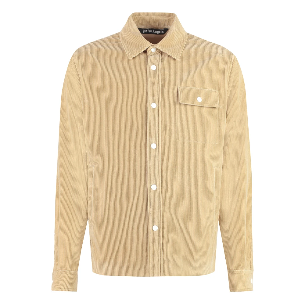 Palm Angels Katoenen overshirt met contrasterende streep Beige Heren