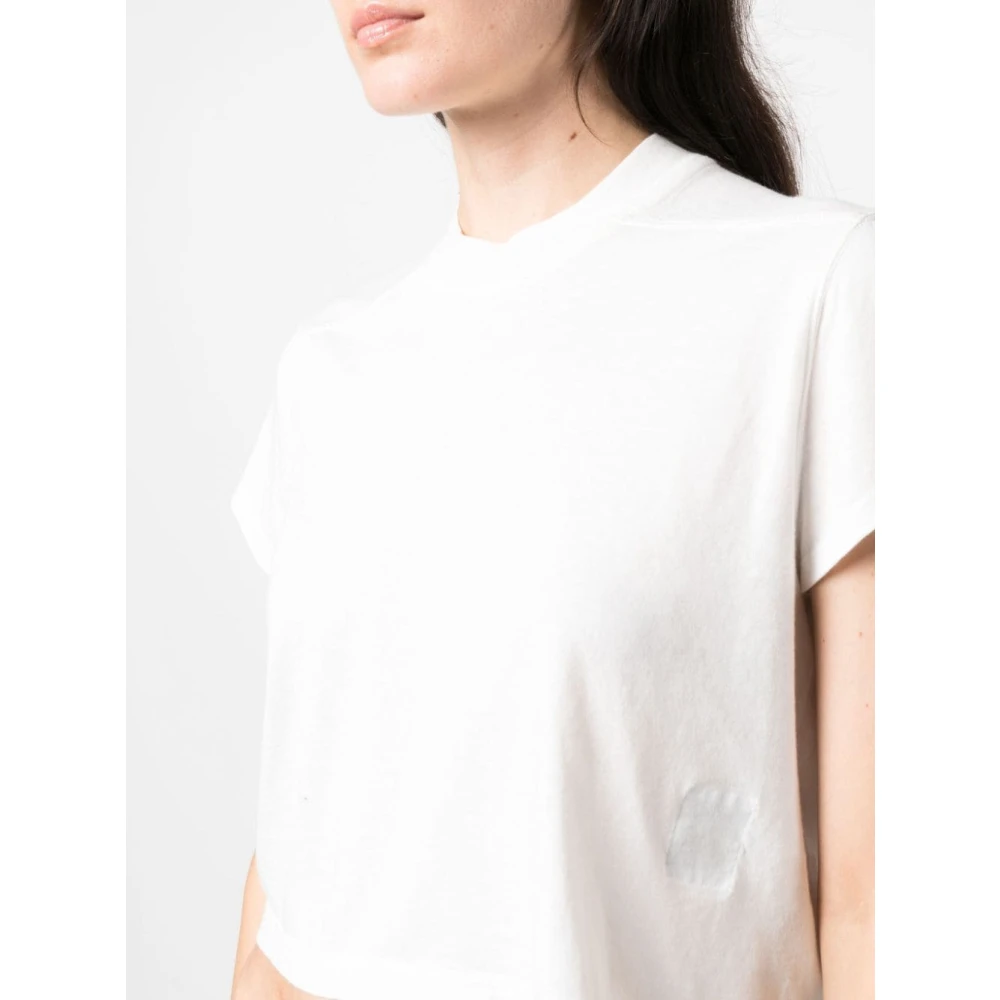Rick Owens Witte Katoenen Crop T-shirt met Geribbelde Details White Dames