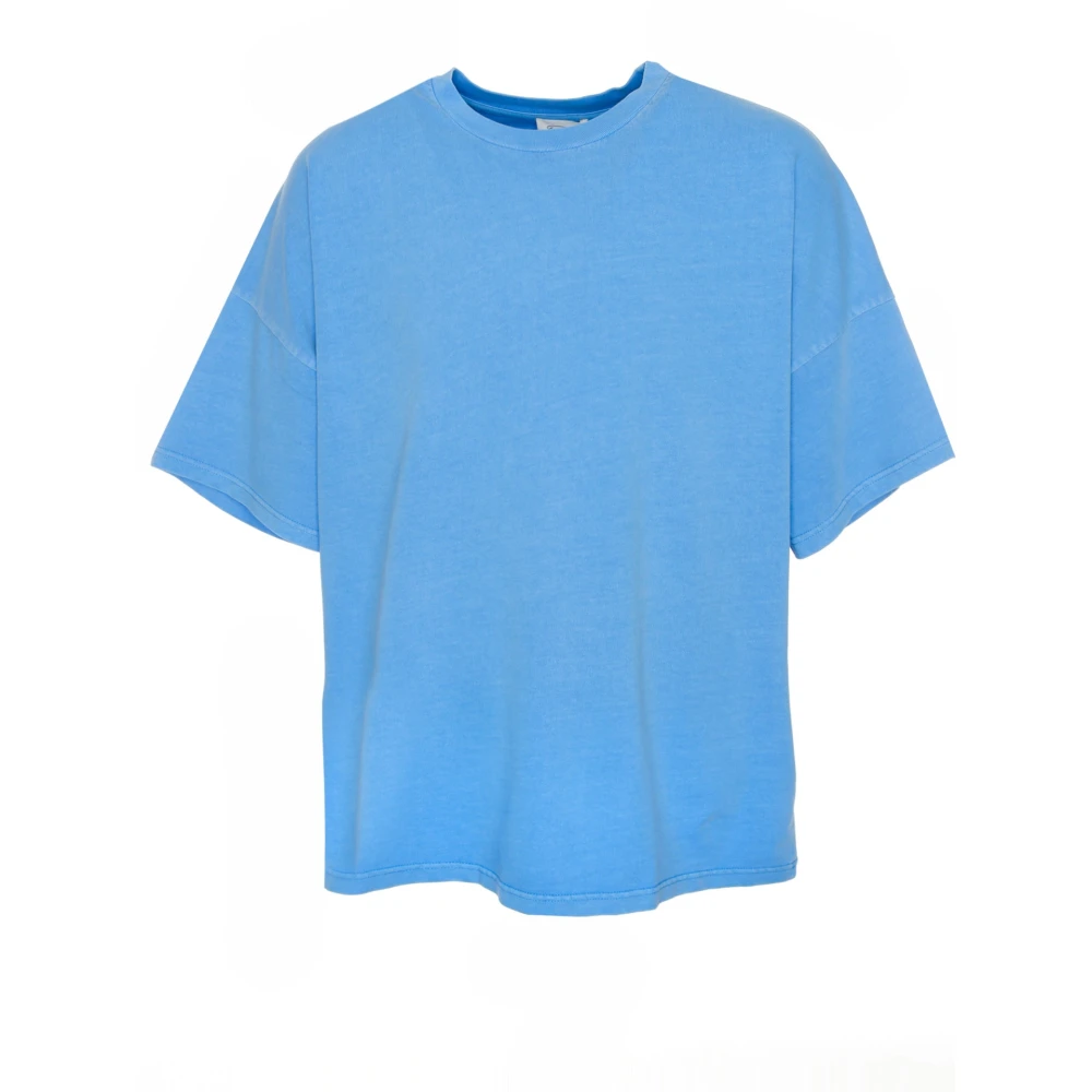 American vintage Casual Ribgebreid T-shirt met Drop Shoulder Blue Heren