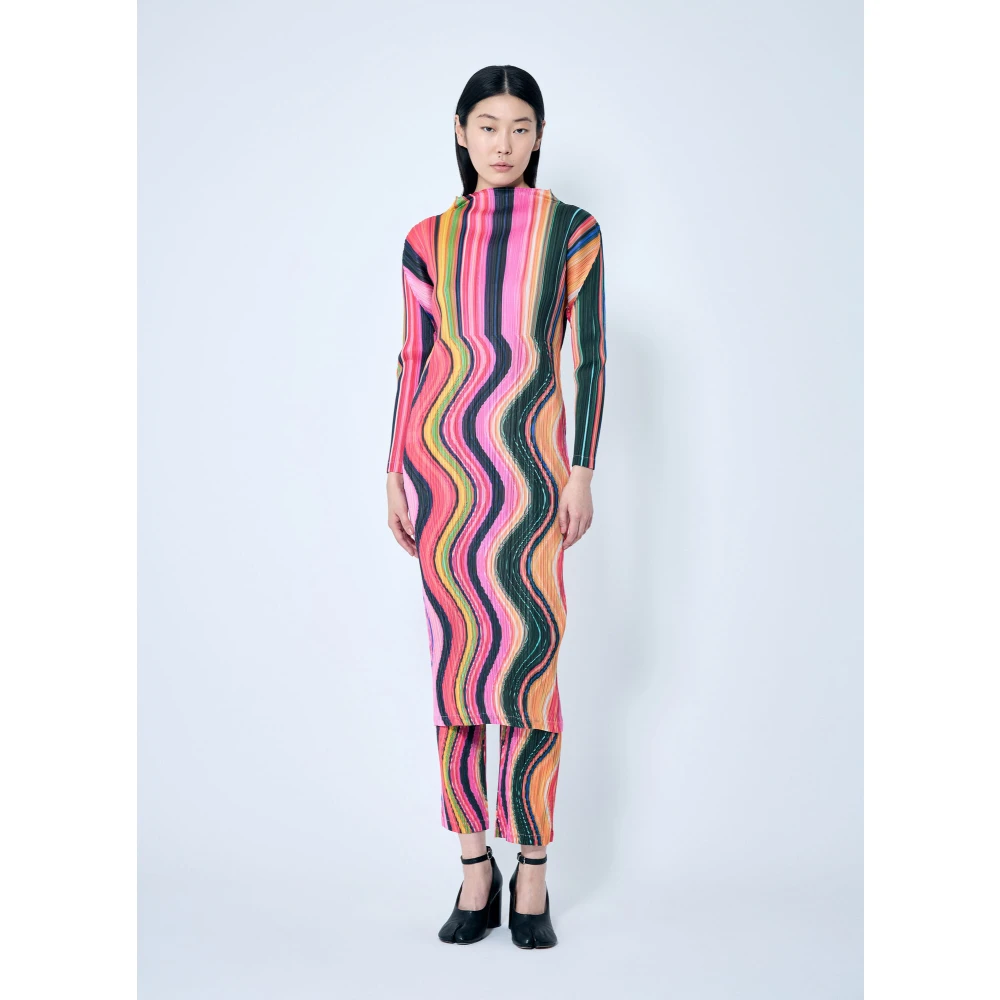 Issey Miyake Grafisch Motief Geplooide Midi Jurk Multicolor Dames