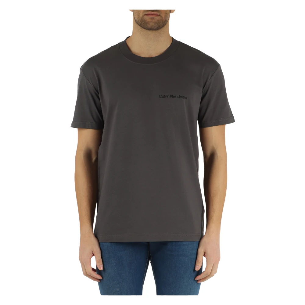 Calvin Klein Jeans Katoenen T-shirt met Logo in reliëf Gray Heren